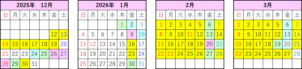 往路 乗車日割増カレンダー