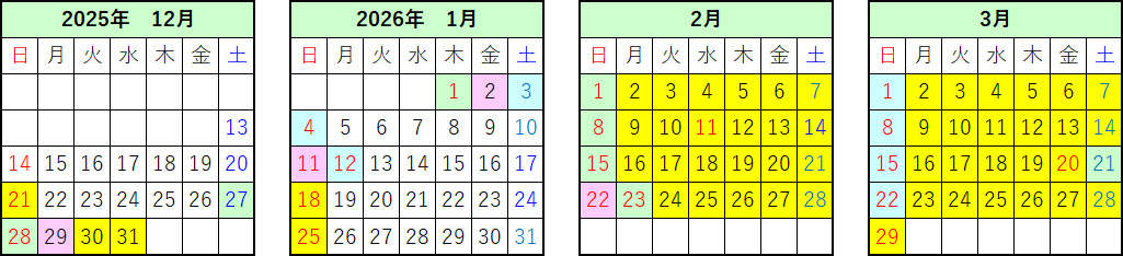 復路 乗車日割増カレンダー