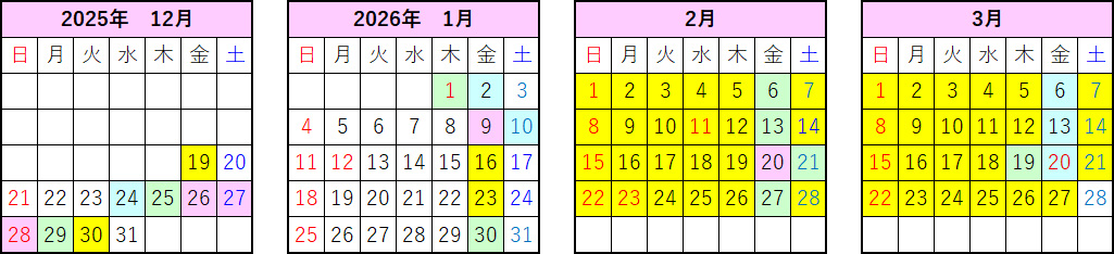 往路 乗車日割増カレンダー
