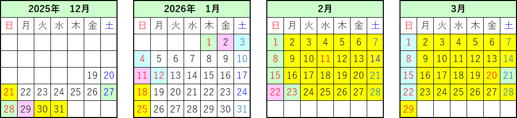 復路 乗車日割増カレンダー