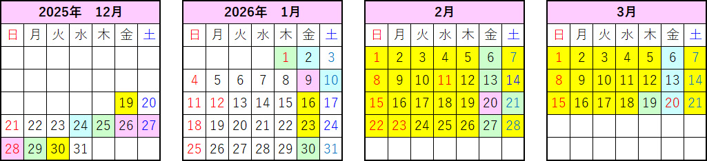 往路 乗車日割増カレンダー