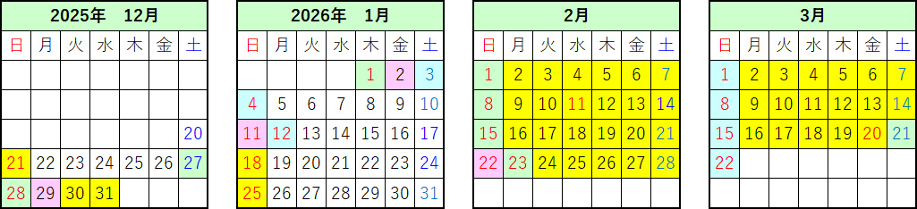 復路 乗車日割増カレンダー