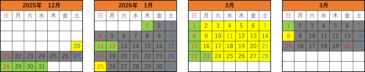 復路 乗車日割増カレンダー