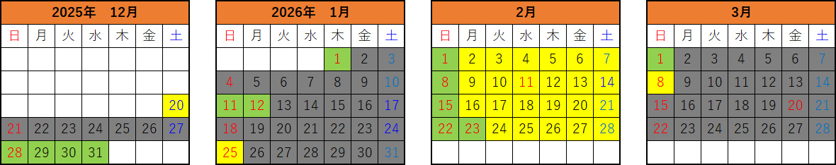 復路 乗車日割増カレンダー
