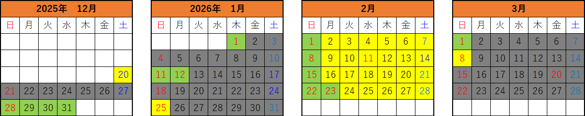 復路 乗車日割増カレンダー
