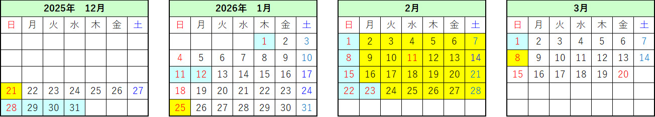 復路 乗車日割増カレンダー