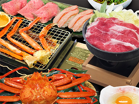 蟹1杯と国産牛すき焼きと蟹寿司牛寿司