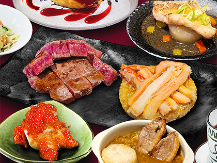 冬の5大味覚「炙り鴨」・「甘鯛フィレ」・「近江牛ステーキ」・「紅ずわい蟹」・「琥珀大根といくら」
